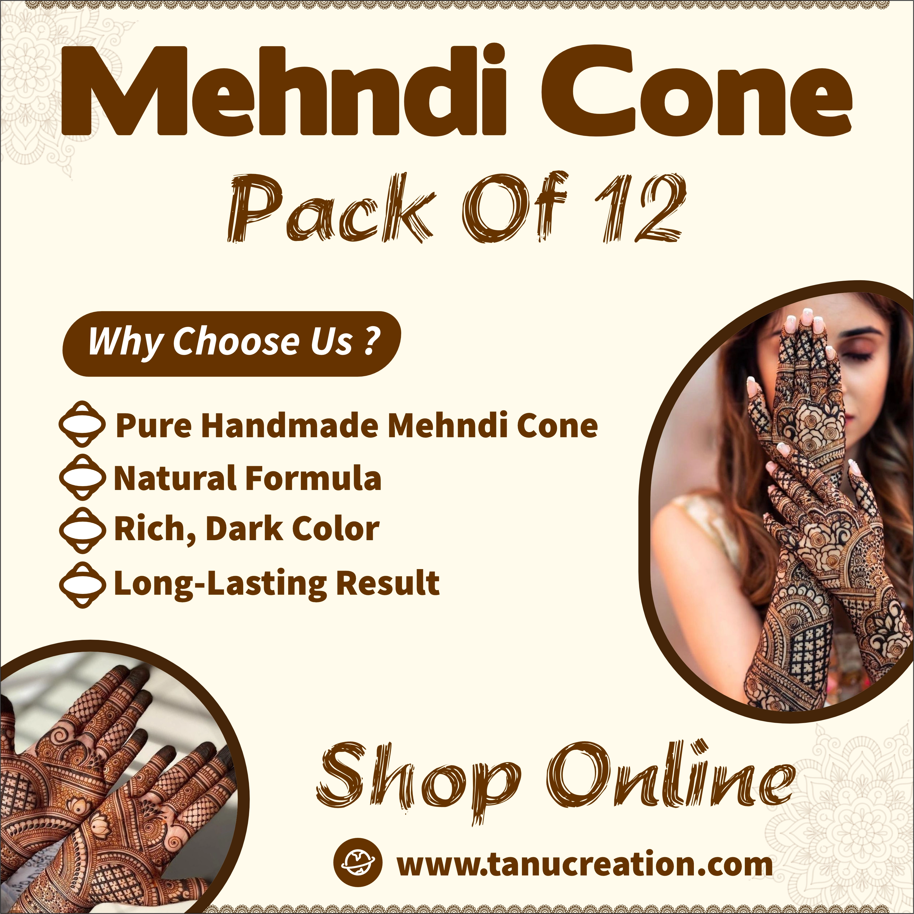 Mehndi Cone Pack Of 12 Natural Henna Designs Organic Handmade